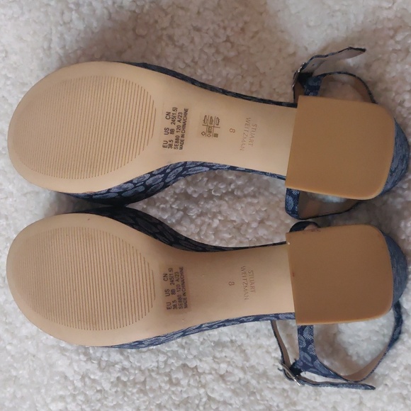Stuart Weitzman Dancer Mif Block Platform Sandal Leopard printed denim/Blue. 8 B - Picture 11 of 11